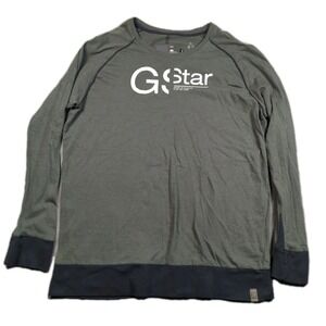 G-Star Raw Sports Tweeter Long‎ Sleeve Shirt Men's XXL Green Blue Logo Spellout
